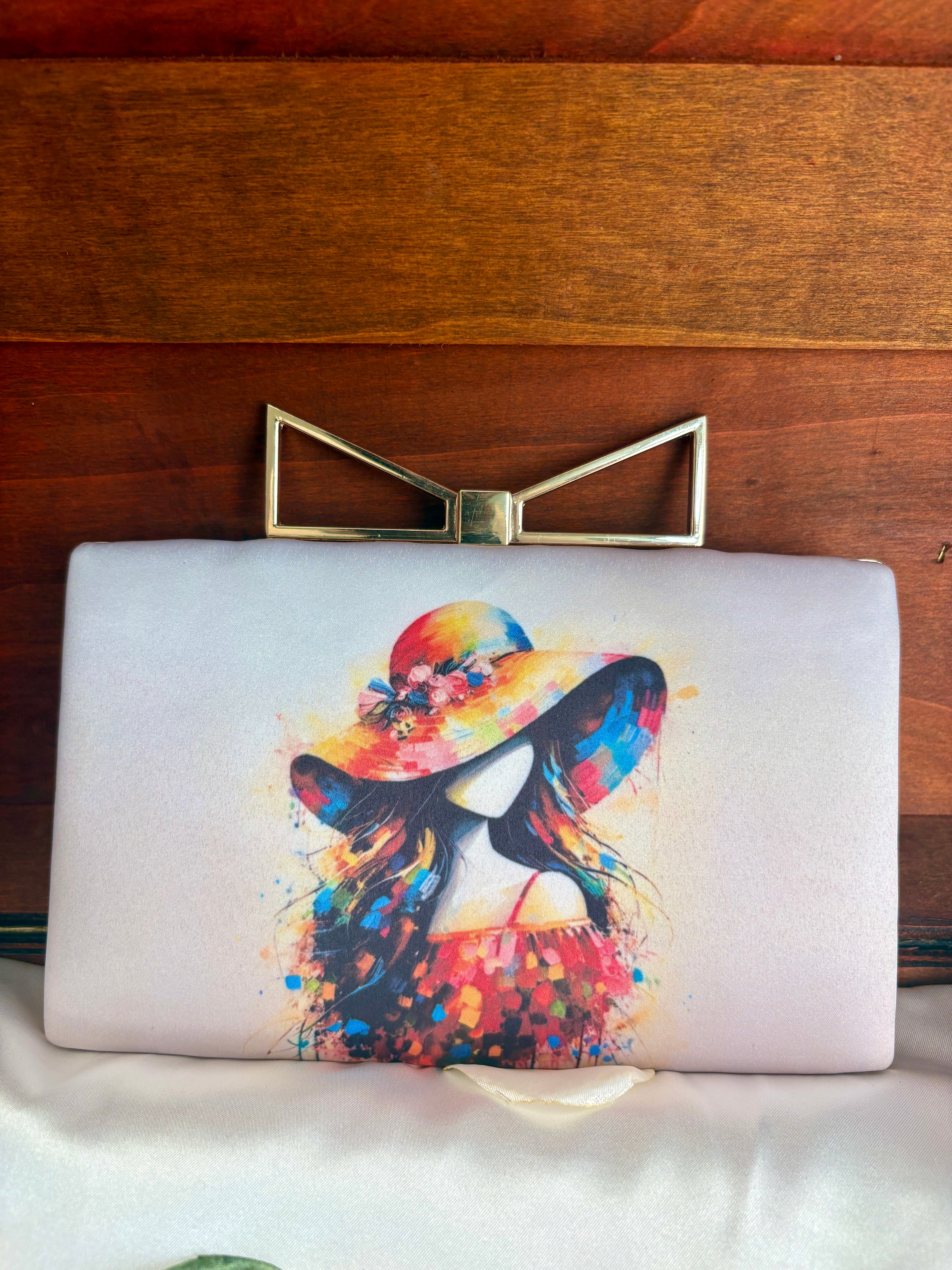Watercolor Lady in a Hat Clutch Bag | Bow Clasp Box Clutch – GV-RG-S-BG-004