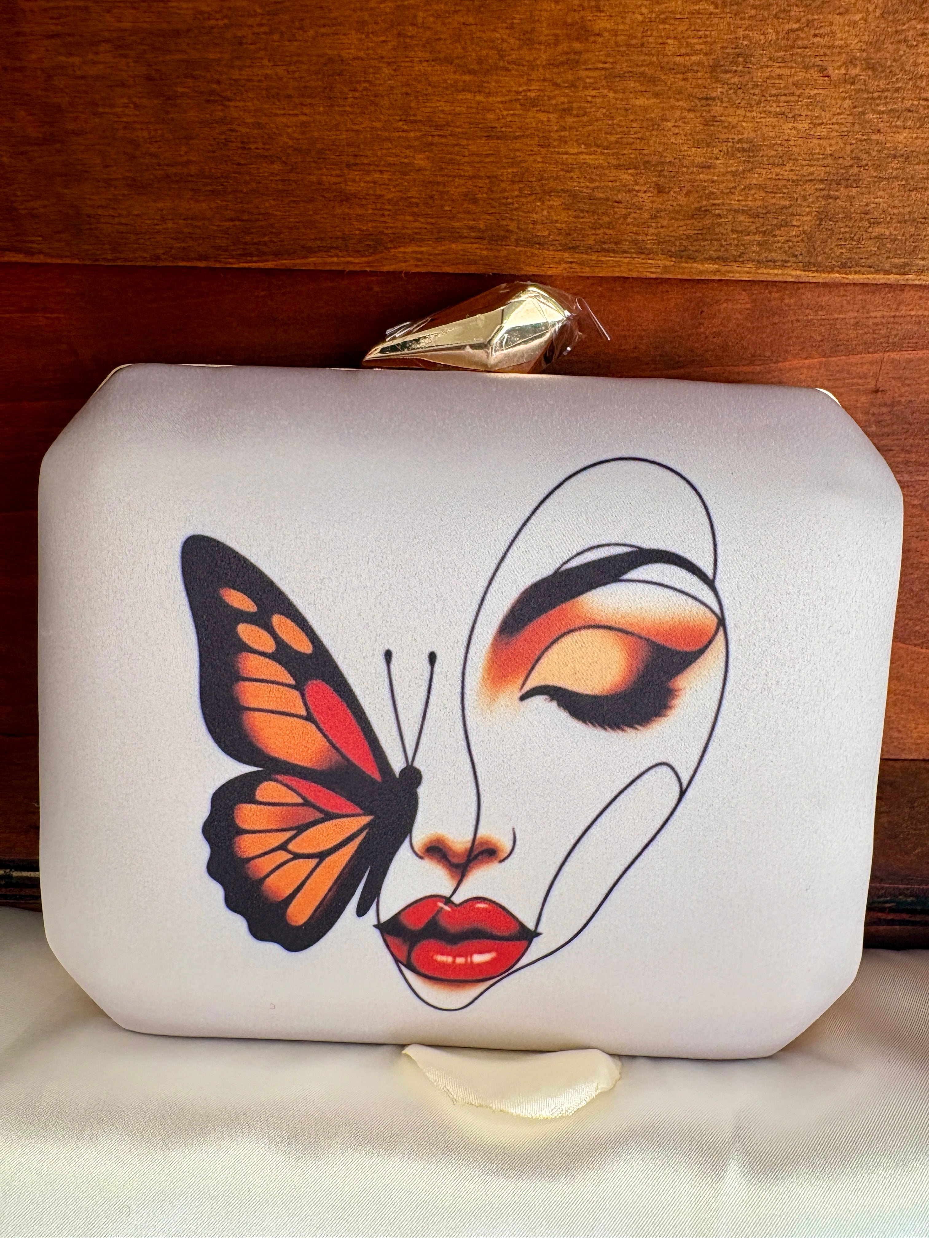 Butterfly Face Line Art Clutch Bag | Monarch Wing Design – GV-RG-S-BG-005
