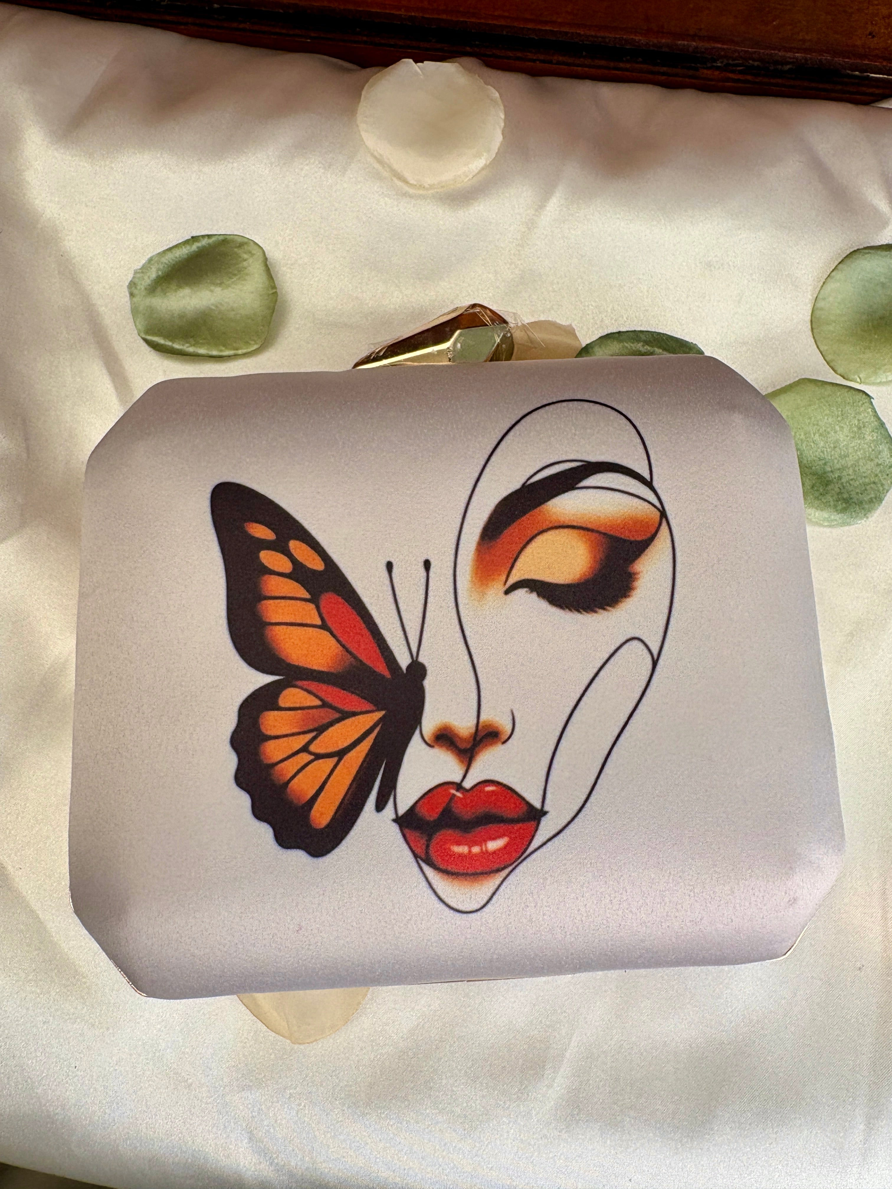 Butterfly Face Line Art Clutch Bag | Monarch Wing Design – GV-RG-S-BG-005