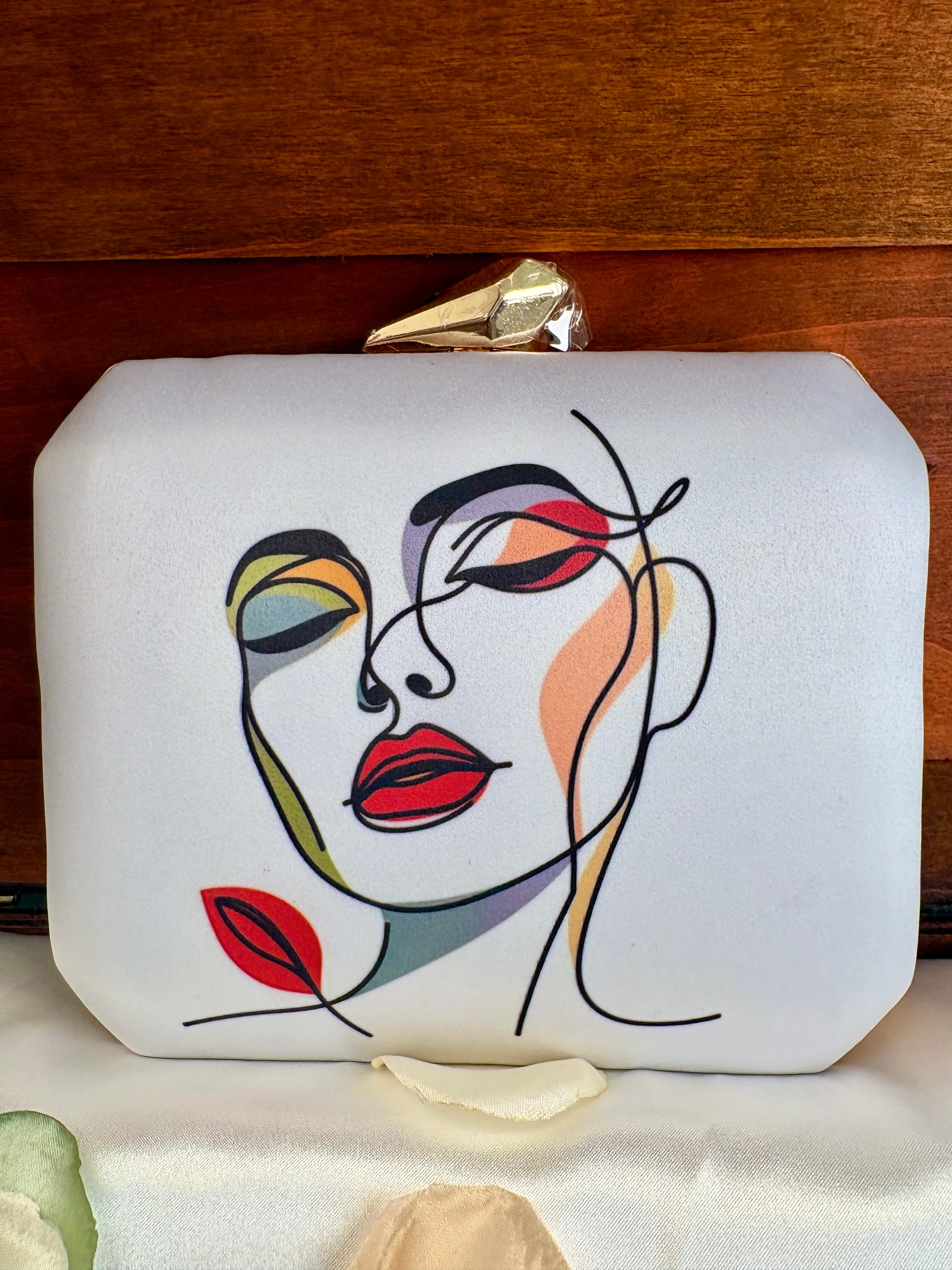 Abstract Line Art Face Clutch Bag | Modern Pastel Design – GV-RG-S-BG-003