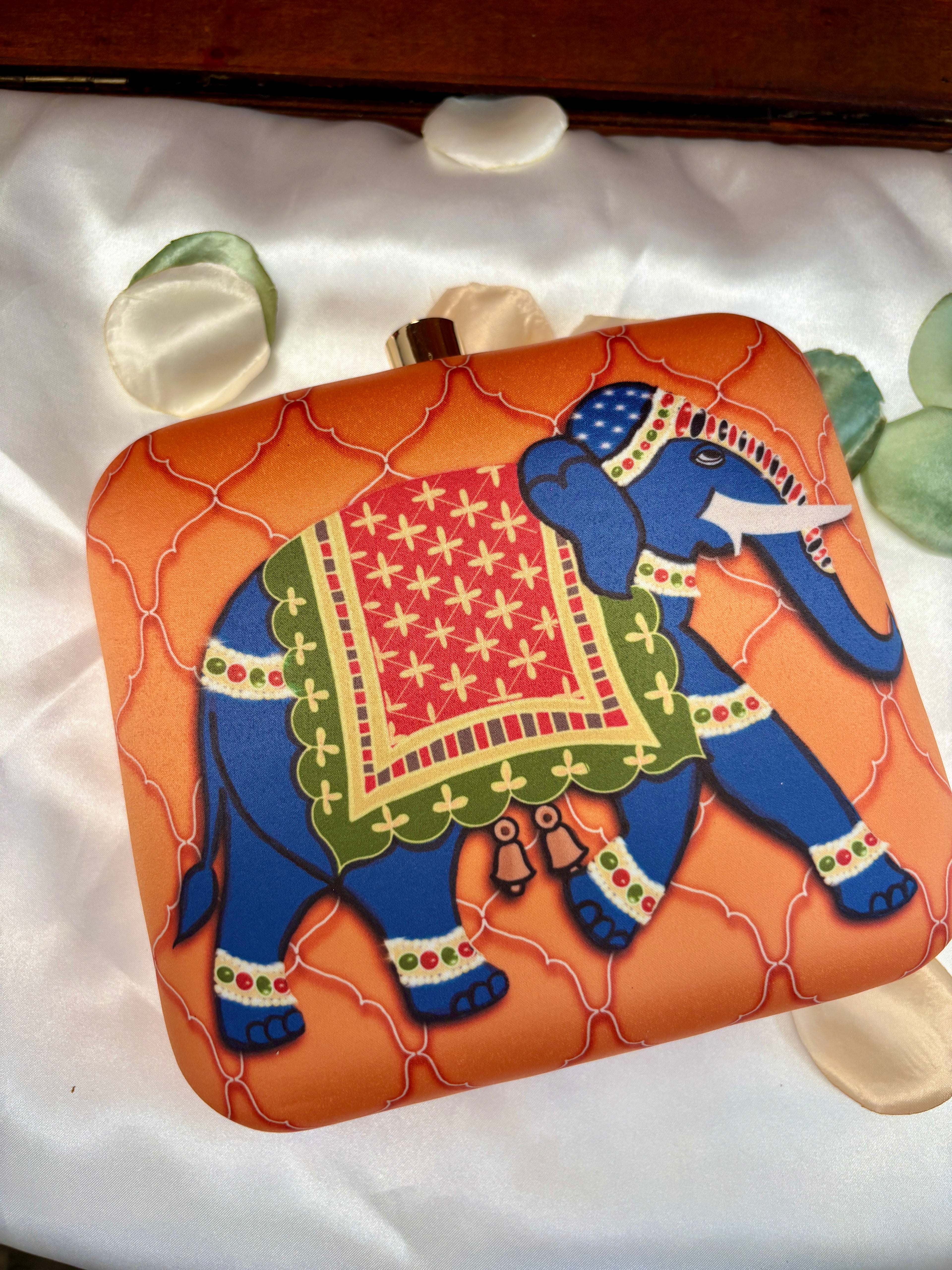 Royal Ceremonial Elephant Clutch Bag | Indian Folk Art Print – GV-RG-S-BG-006