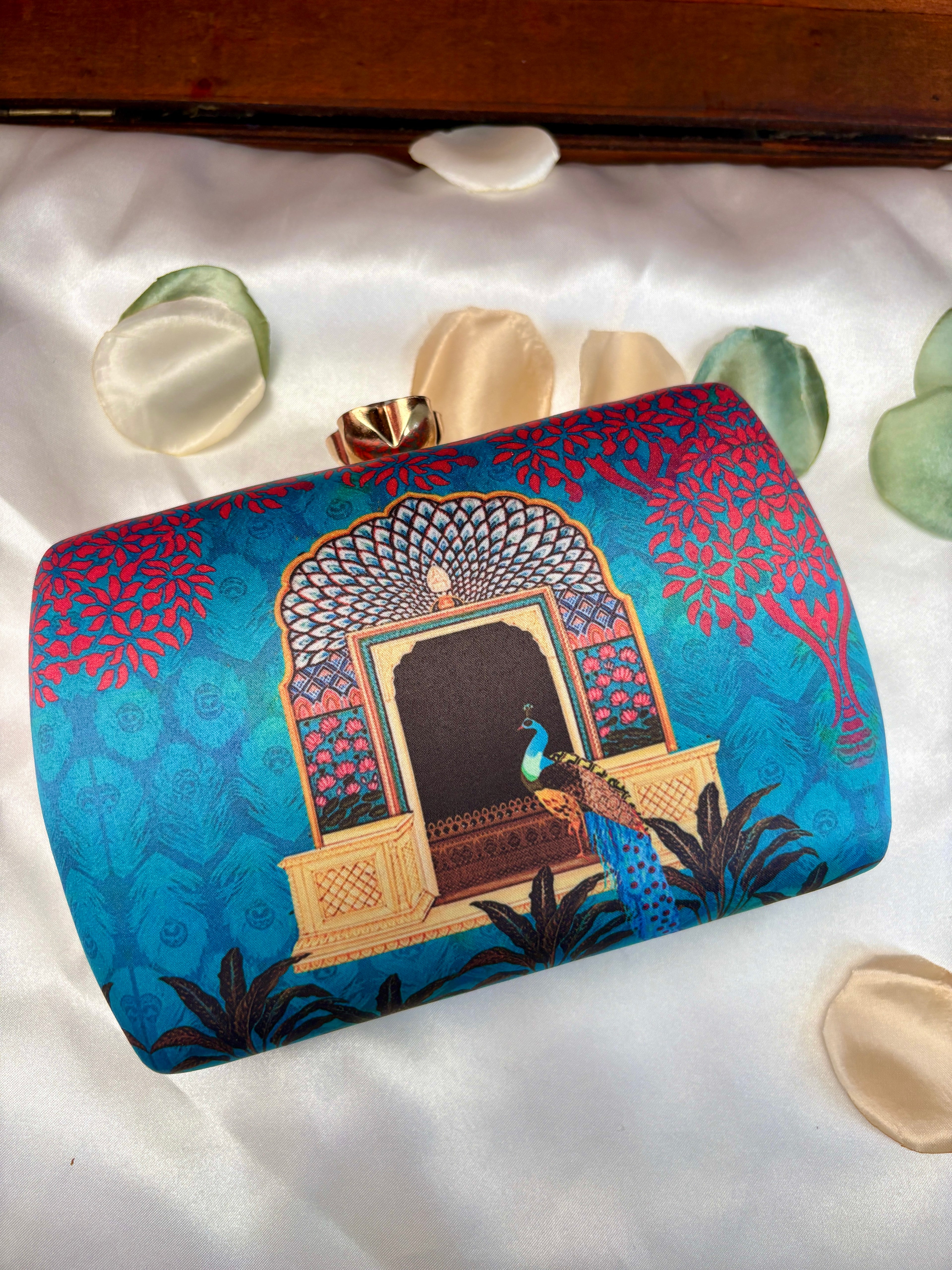 Peacock Palace Window Clutch Bag | Jharoka Print Purse – GV-RG-S-BG-007