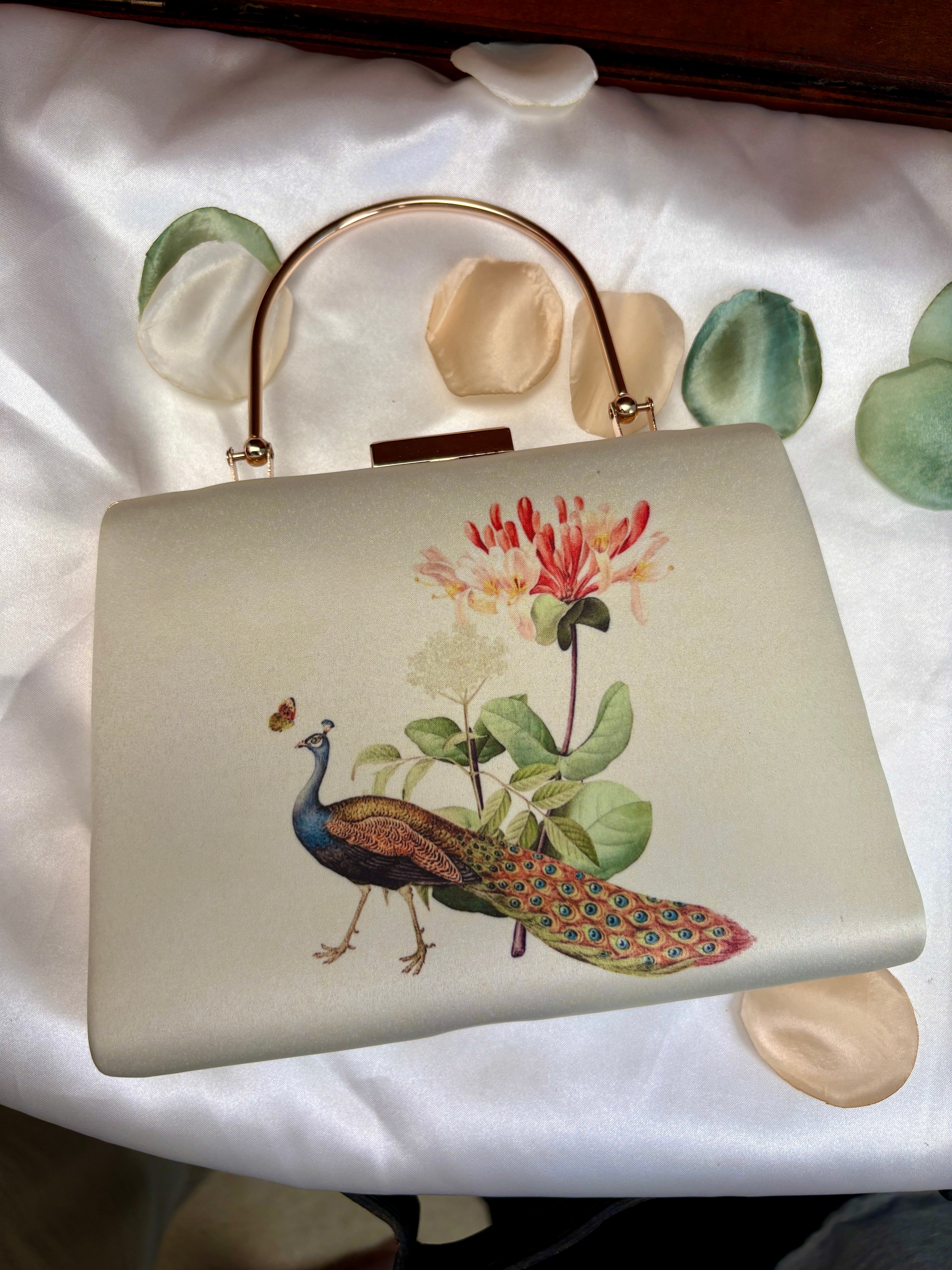 Botanical Peacock Illustration Clutch Bag | Vintage Print – GV-RG-S-BG-008