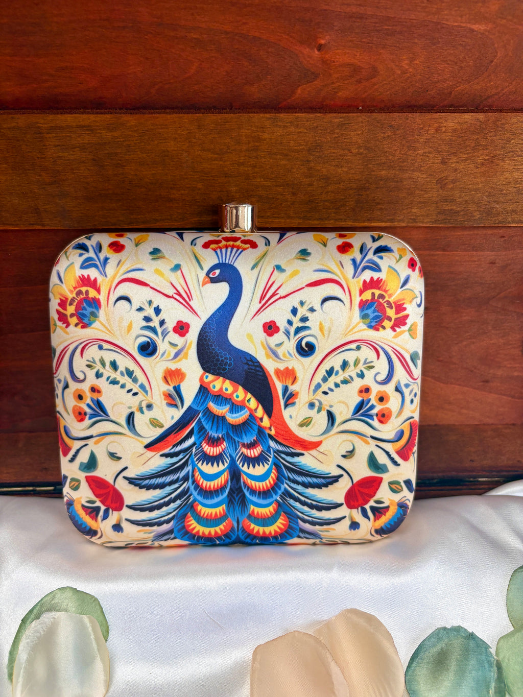 Folk Art Peacock Clutch Bag | Ornate Floral Scrollwork – GV-RG-S-BG-010