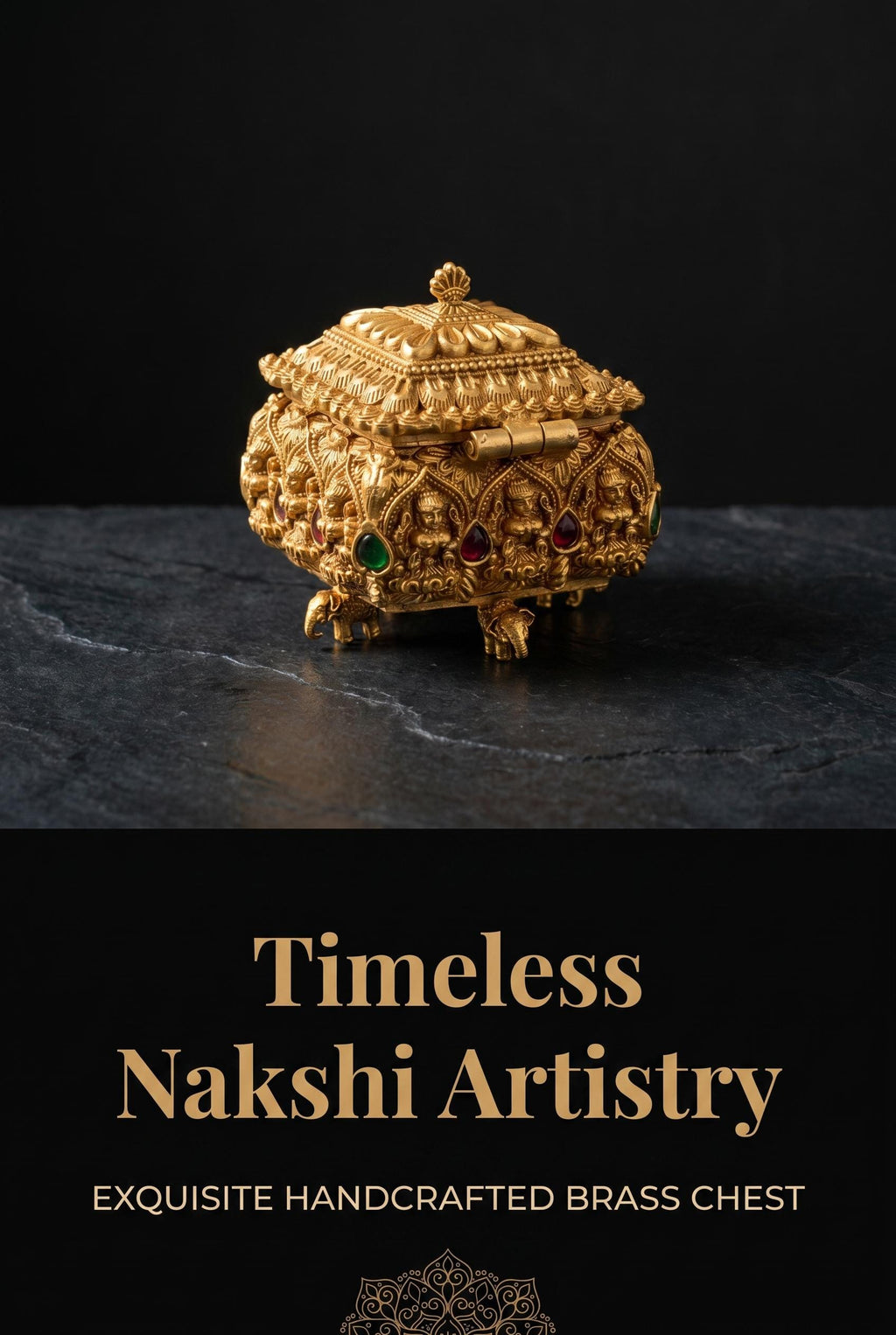 Lakshmi Nakshi Temple Chest Kumkum Box | Elephant Feet Lotus Lid Gold Sindoor Box – GV-RG-S-K-106 __etsy:8097140927