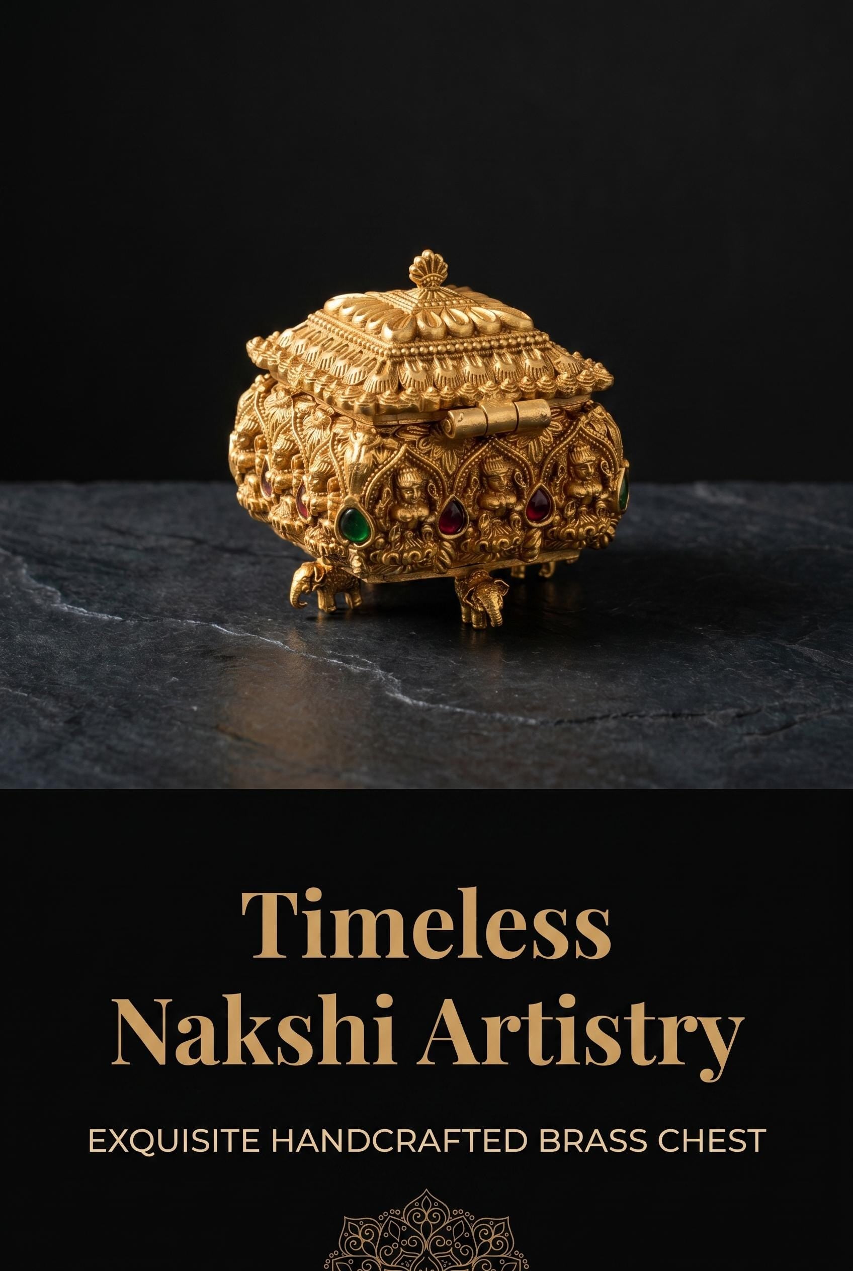 Lakshmi Nakshi Temple Chest Kumkum Box | Elephant Feet Lotus Lid Gold Sindoor Box – GV-RG-S-K-106 __etsy:8097140927
