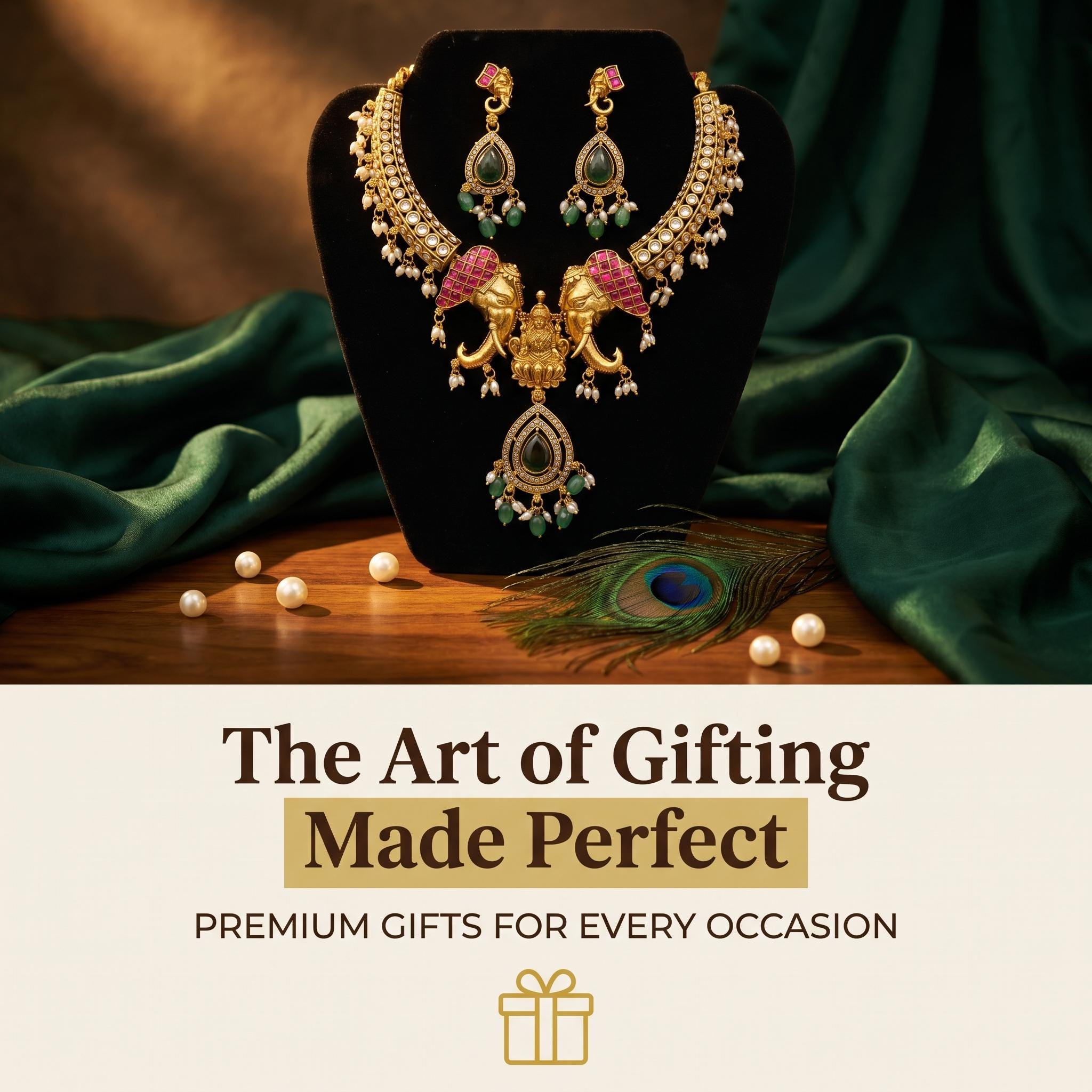 Gaja Lakshmi Twin Elephant Necklace Set | Ruby Kundan Emerald Pendant – GV-RG-S-J-108 __etsy:8097145997