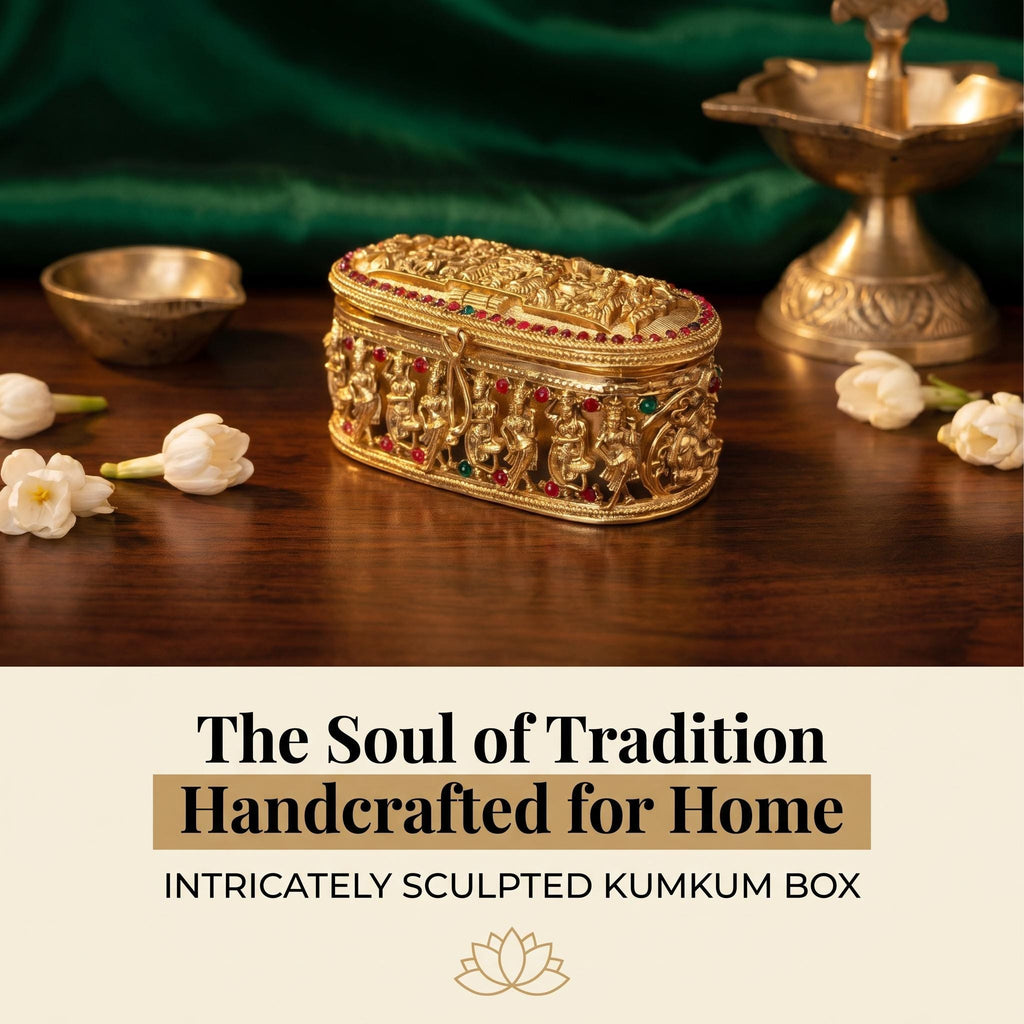 Temple Designs Kumkum Box | Antique Gold Deity Figures | Handcrafted Pooja Gift GV-RG-S-K-075 __etsy:8097147827
