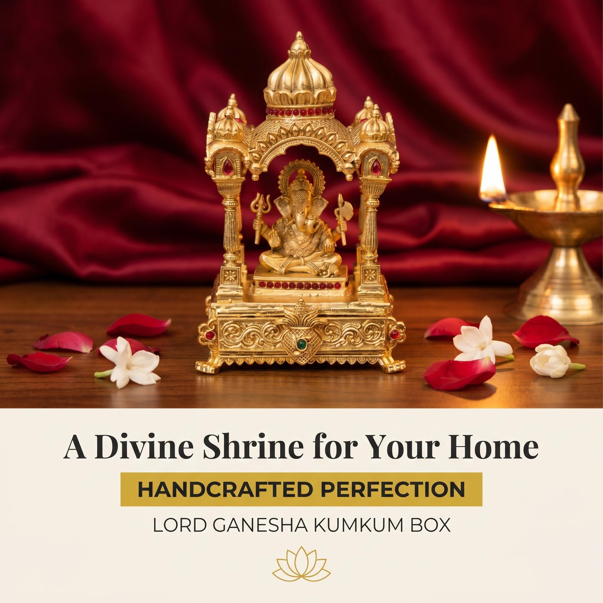 Lord Ganesha Prabhavali Kumkum Box | Temple Arch Dwajasthambam Gold Sindoor Box GV-RG-S-078 __etsy:8097163469