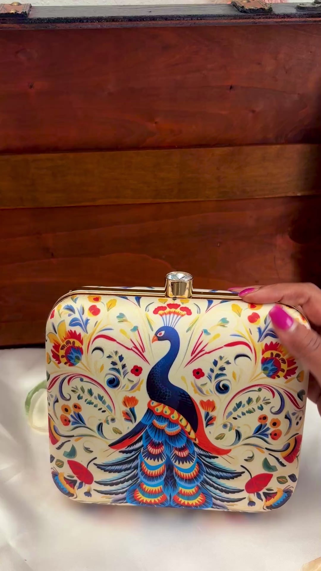 Folk Art Peacock Clutch Bag | Ornate Floral Scrollwork – GV-RG-S-BG-010