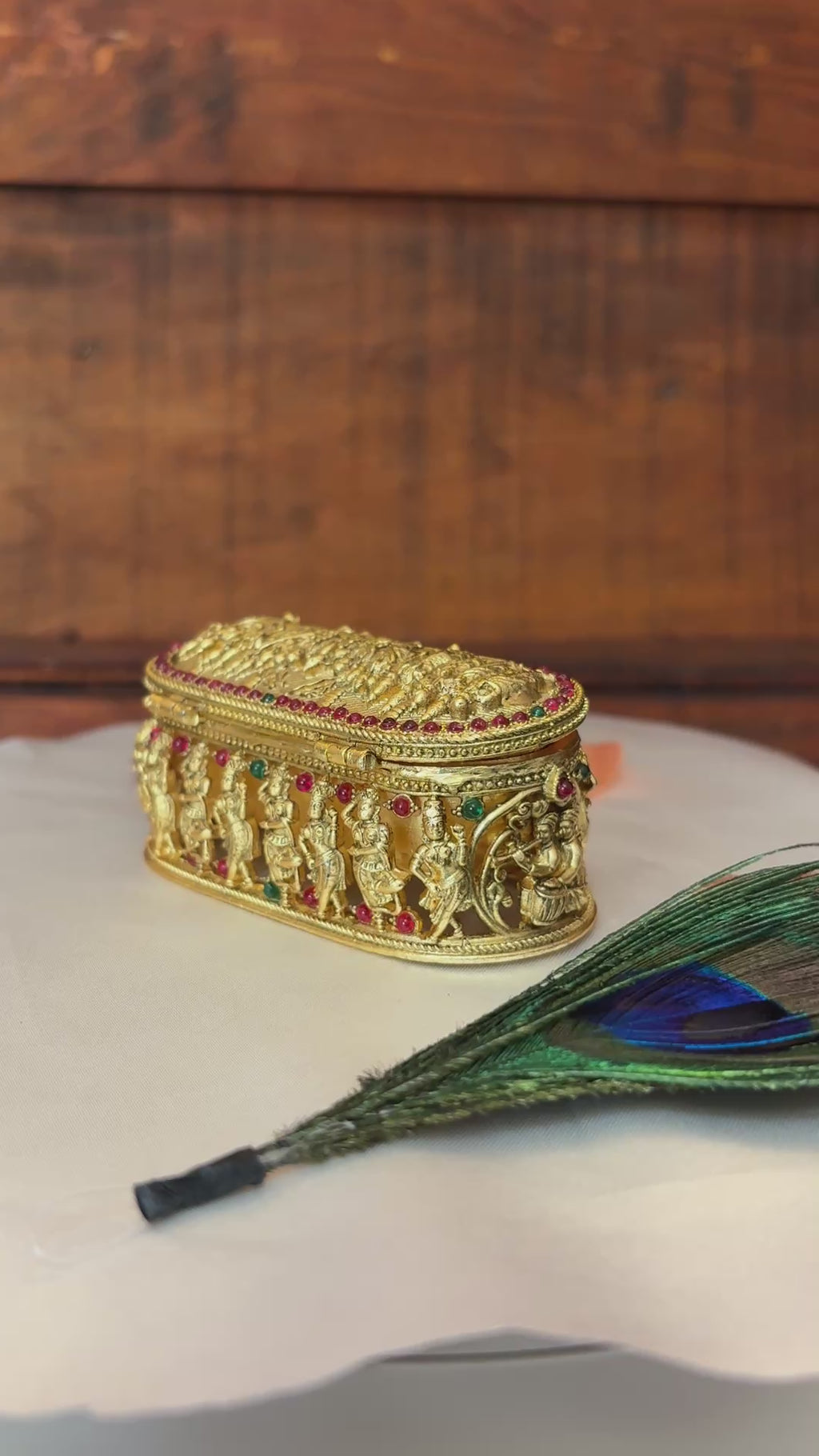 Temple Designs Kumkum Box | Antique Gold Deity Figures | Handcrafted Pooja Gift GV-RG-S-K-075