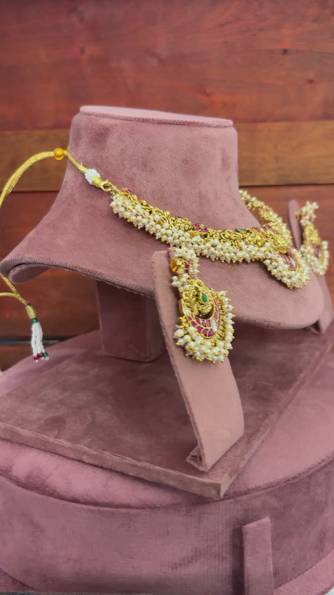 Jadau Kundan Hasli Necklace Set | Gutta Pusalu Peacock Bridal Set – GV-RG-S-J-120
