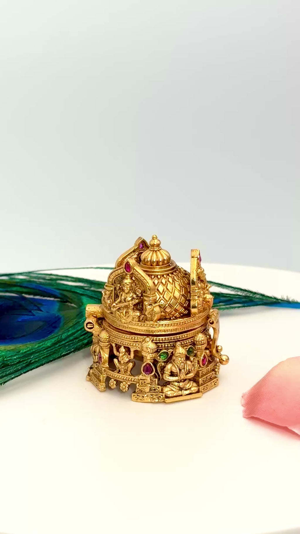 Lakshmi Vimana Kalasha Kumkum Box | Temple Dome Deity Figures Gold Sindoor Box: GV-RG-S-K-095