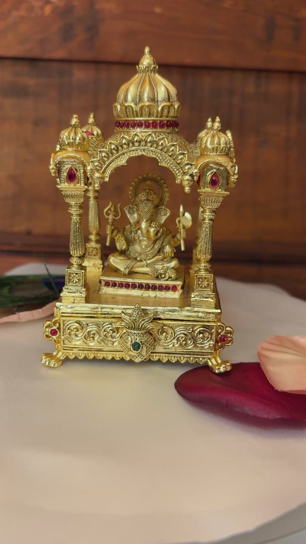 Lord Ganesha Prabhavali Kumkum Box | Temple Arch Dwajasthambam Gold Sindoor Box GV-RG-S-078