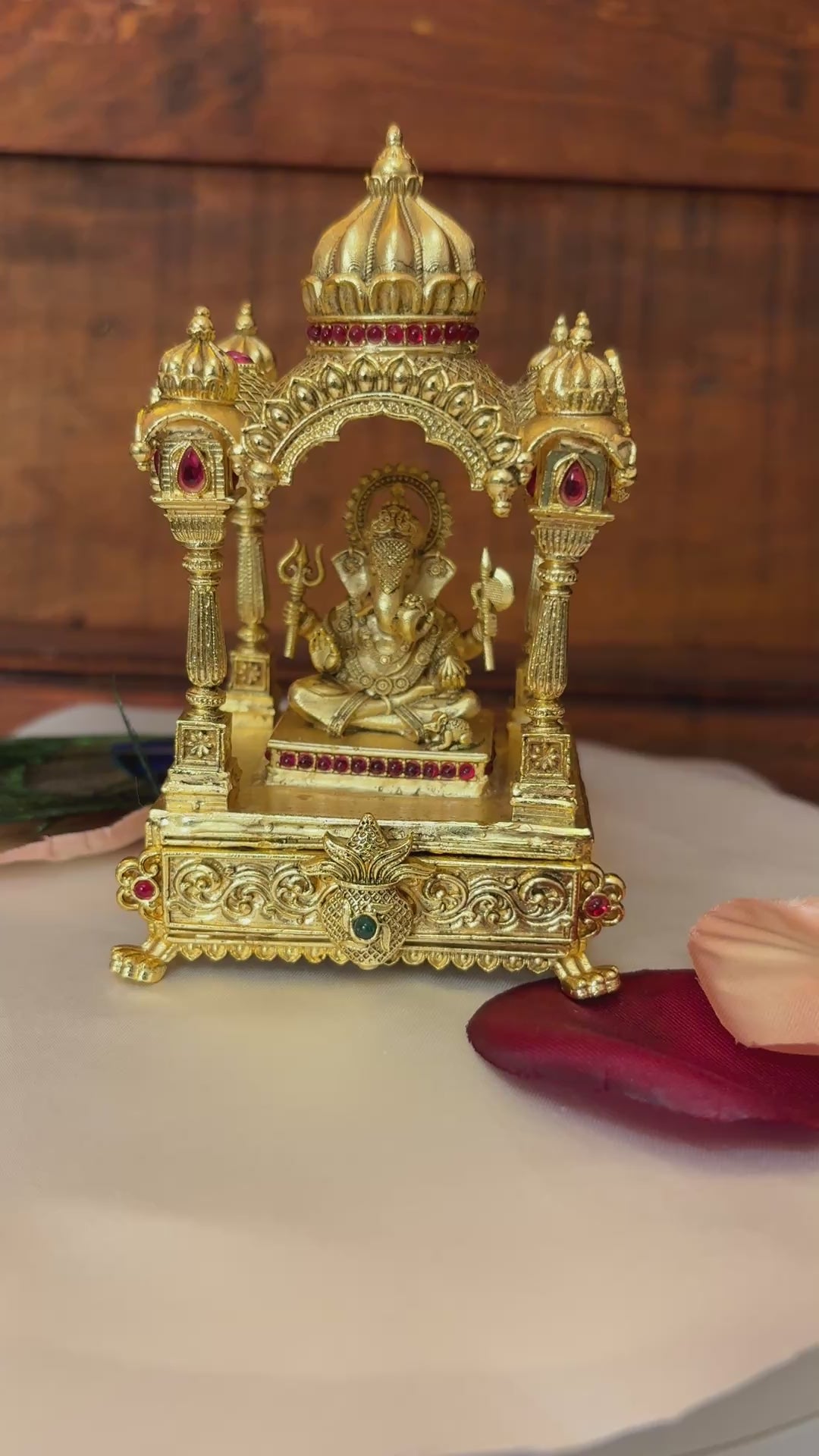Lord Ganesha Prabhavali Kumkum Box | Temple Arch Dwajasthambam Gold Sindoor Box GV-RG-S-078