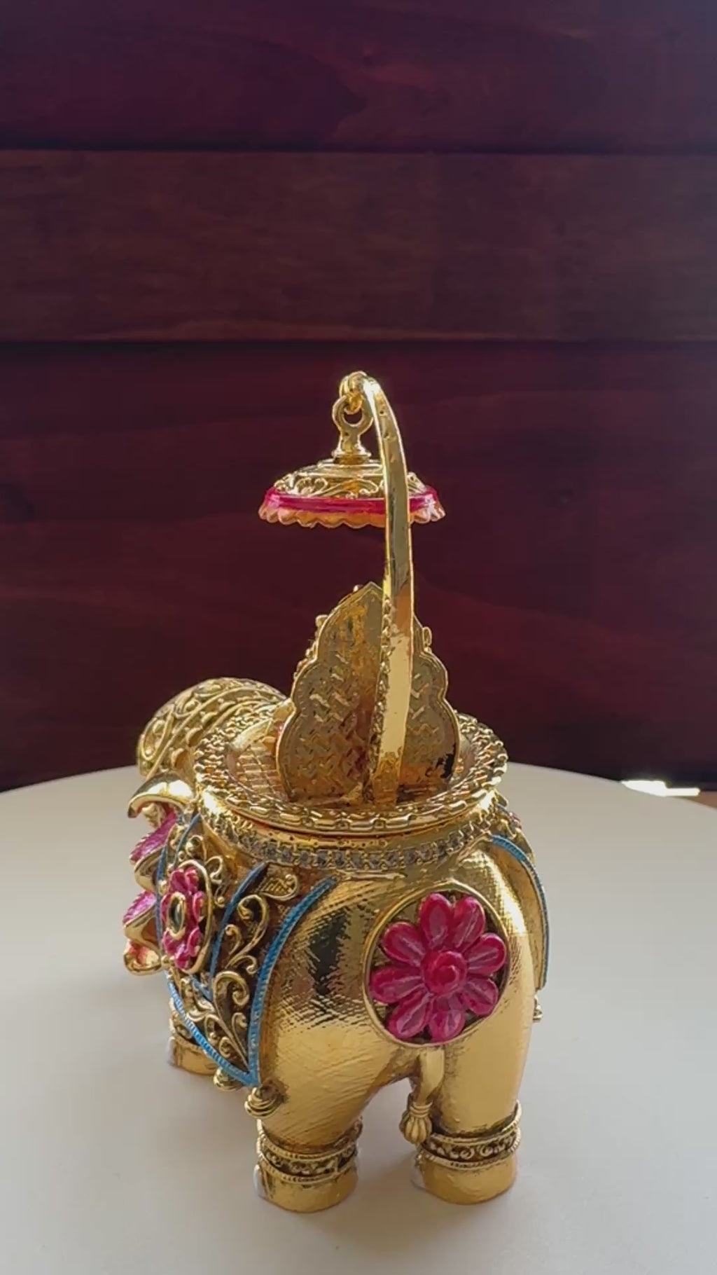 Lord Ganesha Meenakari Royal Elephant Kumkum Box | Gold Chatri Enamel Pooja Box – GV-RG-S-K-121