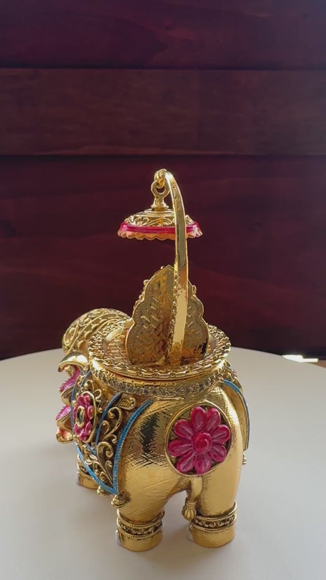 Lord Ganesha Meenakari Royal Elephant Kumkum Box | Gold Chatri Enamel Pooja Box – GV-RG-S-K-121