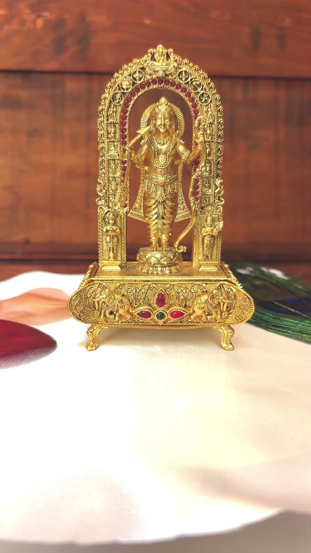 Lord Ram Prabhavali Kumkum Box | Ram Darbar Arch Gold Ruby Sindoor Box USA: GV-RG-S-K-096