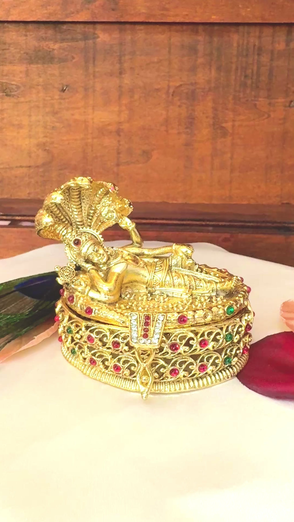 Sri Ranganatha Swami Kumkum Box | Lord Vishnu Adisesha Gold Sindoor Box:GV-RG-S-K-091